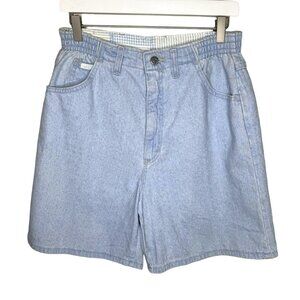 Vintage 80s Lee Light Wash Denim Shorts With Elastic Waistband, Flat Back, Sz 10